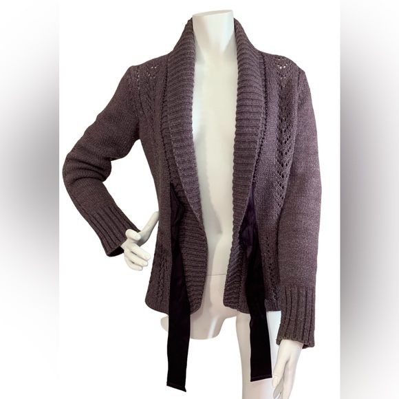 Bianco and Blu Italian wool cardigan, purple with beautiful ribbon tie, sz S - Picture 4 of 8